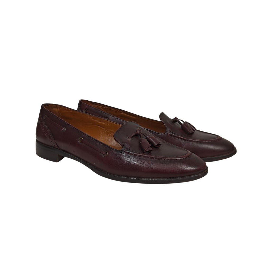 Massimo Dutti Burgundy Leather Tassel Loafers Made in Portugal Size 41